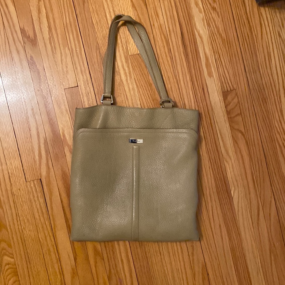 Tan Leather Cole Haan Tote Bag with orange CH lining.